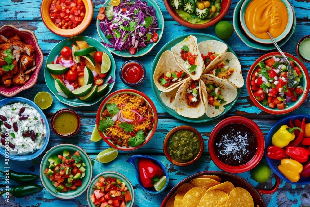 top view of various vibrant flavors of maxico top view of various vibrant flavors of maxico