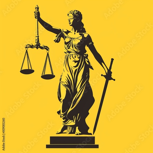 illustration of statue of lady justice on yellow background