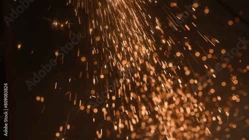 Quadro su tela Craftsman working with grinder at industrial plant, man grinding iron detail, sparks from the blade flying around and falling