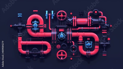 Complex Industrial Pipeline System in Neon Colors