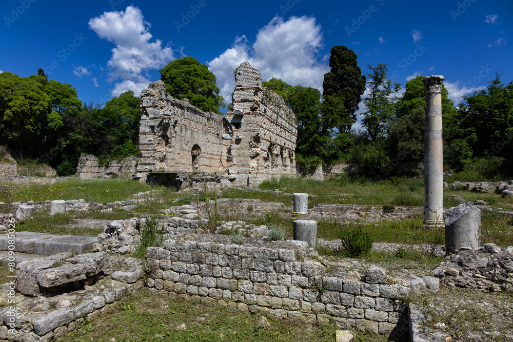 The remains of Cemenelum - a basilica, baths and amphitheater are located on the hill of Cimiez, the ancient Roman city of Cemenelum. Nice, France. 