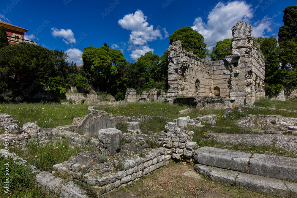 The remains of Cemenelum - a basilica, baths and amphitheater are located on the hill of Cimiez, the ancient Roman city of Cemenelum. Nice, France. 