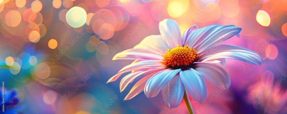 Fototapeta premium Blue daisy on a colorful bokeh background