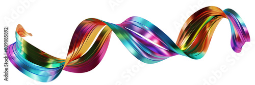 3D metallic rainbow ribbon shape  twisting form  isolated on transparent background