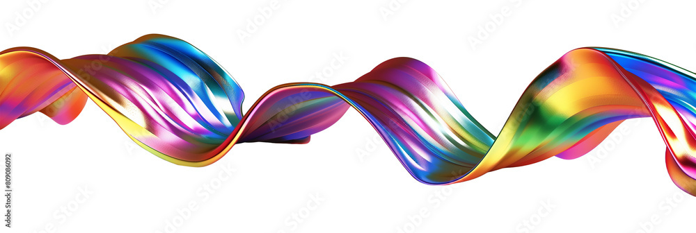 3D metallic rainbow ribbon shape, twisting form, isolated on transparent background