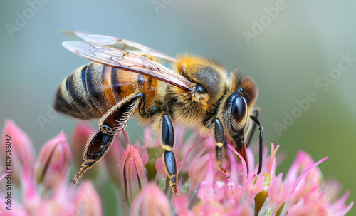 A bee is collecting nectar from a flower.