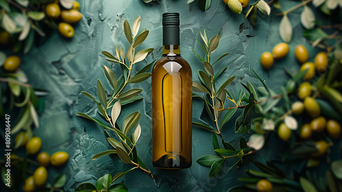 Olive oil bottle on table