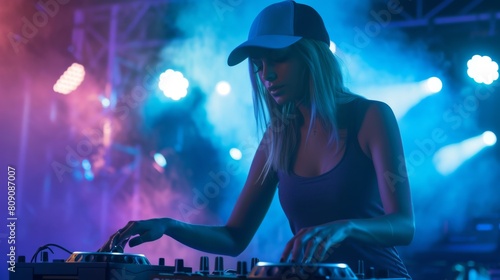 A Woman DJing at Nightclub