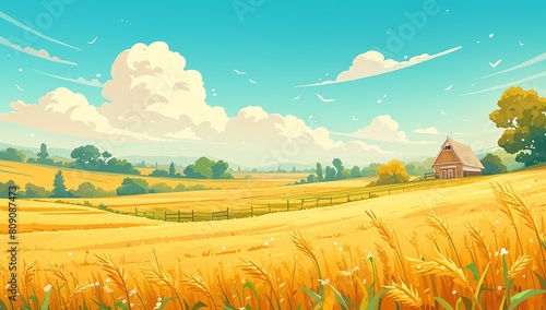 agriculture  farm house landscape background cartoon illustration