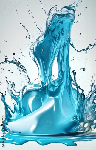 Dynamic blue liquid splash on a soft white gradient background. Modern hygiene product ads, refreshing themes in design, and trendy social media visuals.