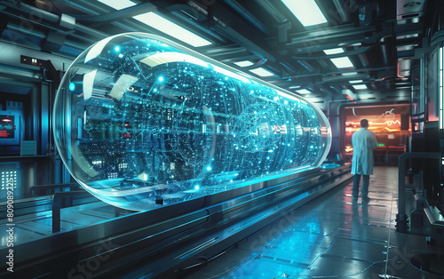 The future-proof capsule  with a transparent structure  contains unique predictions and conclusions generated by artificial intelligence  offering a look into the future.