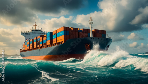 Cargo ship in a sea storm