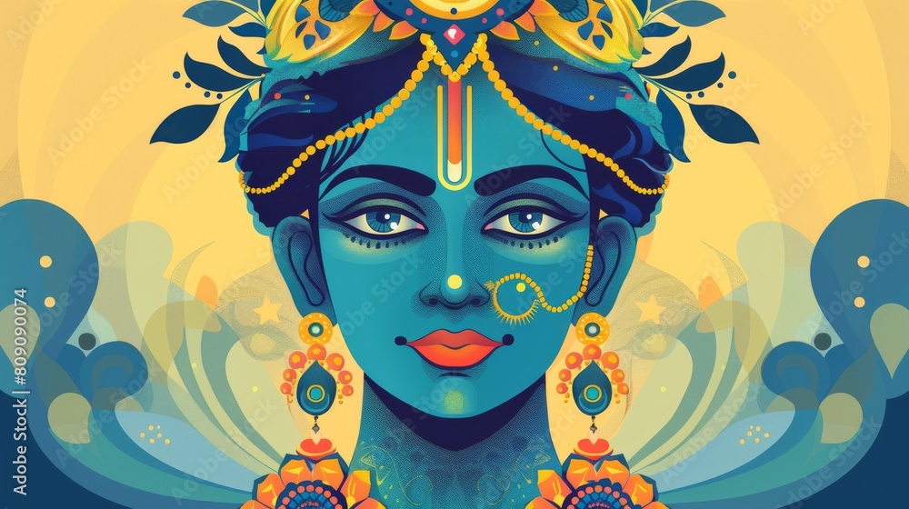 Fototapeta premium Colorful artwork in Hinduism god reminiscent of a Hindu god artwork.