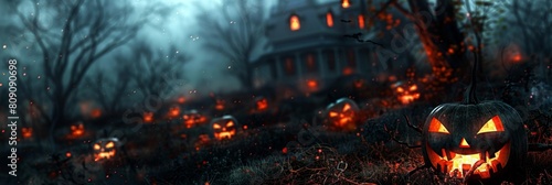 This 3D wallpaper showcases a spooky halloween theme, featuring a dangerous copy space that adds a sense of unease. Perfect for those looking to add a touch of horror to their desktops during the