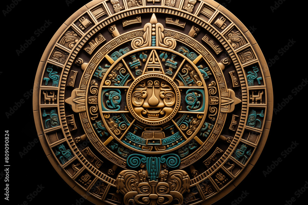Explore the ancient Mayan calendar system with this intricate calendar design, depicting the knowledge and wisdom of the Mayan peoples