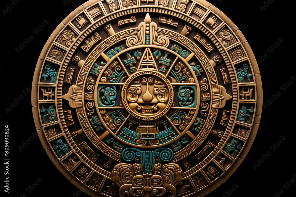 Explore the ancient Mayan calendar system with this intricate calendar