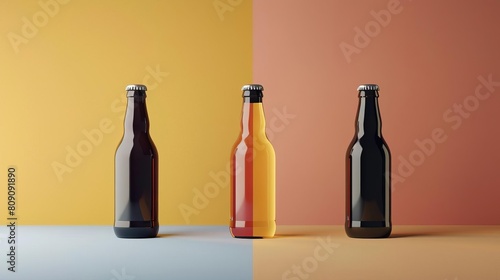 Beer bottle flat design side view craft beer theme 3D render Analogous Color Scheme