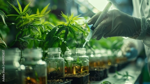 The idea of using Cannabis to treat disease. Doctors are making extracts from the marijuana plant as medicine photo