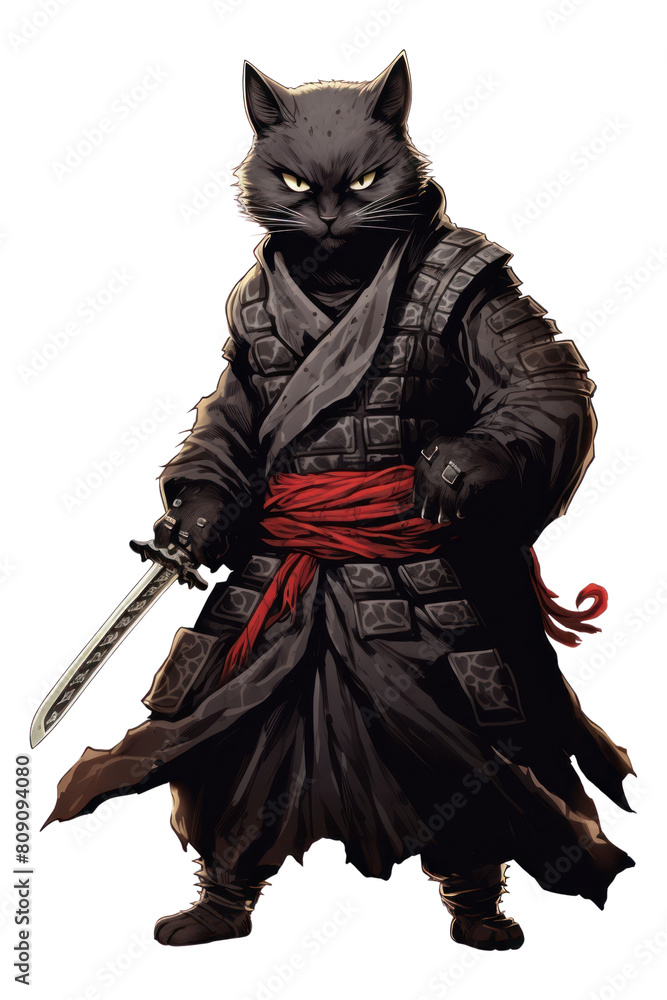 PNG Edo era ninja cat weapon adult white background. AI generated Image by rawpixel.