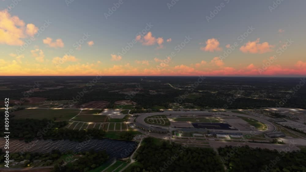 Night aerial view of Darlington Raceway in South Carolina. United States Night aerial view of Darlington Raceway in South Carolina. United States