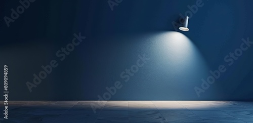An artistic rendering of a minimalistic scene with a single spotlight illuminating a blue wall photo