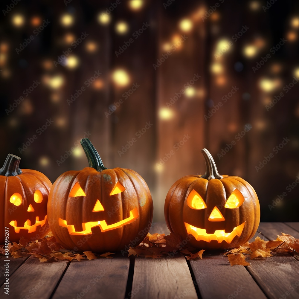 Halloween orange pumpkins on a wooden table. Generative AI. Halloween orange pumpkins on a wooden table. Generative AI.