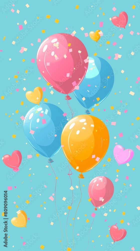 Baby shower balloons flat design top view colorful theme animation Tetradic color scheme