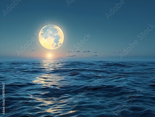 Tranquil Moonlit Ocean Waves Under Glimmering Night Sky Seascape