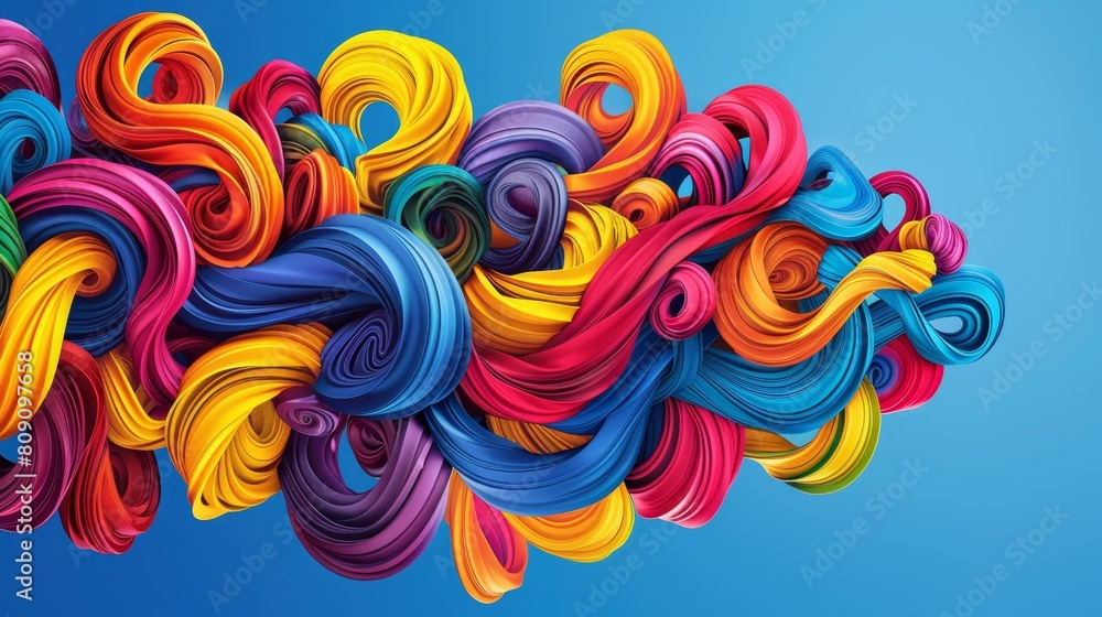 Vibrant streamers in various hues dot the blue sky above a solid background Vibrant streamers in various hues dot the blue sky above a solid background