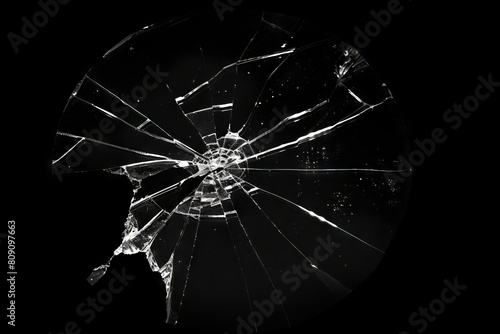 A broken glass is shown on a black background. photo