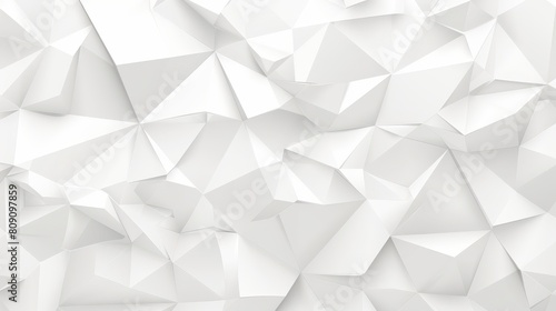   A white abstract background comprised of low-poly polygonal shapes, folded or overlapping, giving an appearance of three-dimensional folds photo