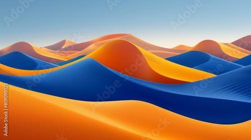   A desert landscape with a blue sky backdrop and a azure sky anomaly in its heart, encircled by sand dunes in the foreground photo