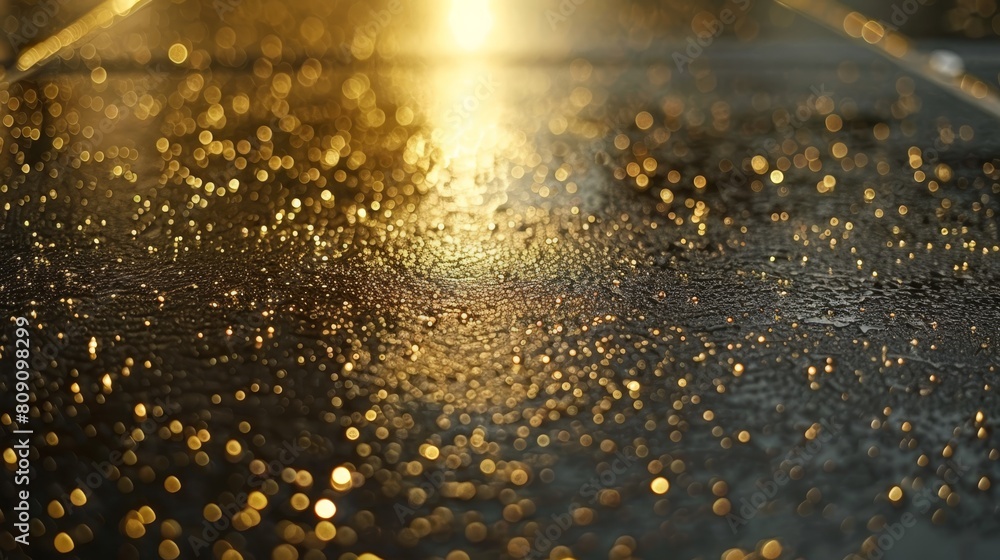A close-up of a wet surface, sun's reflection glistening, light reflecting off it A close-up of a wet surface, sun's reflection glistening, light reflecting off it