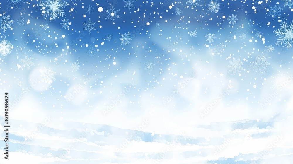   A blue and white winter background, adorned with falling snowflakes