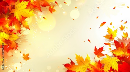   Autumnal backdrop featuring falling leaves Ideal space for text or image on cards or brochures