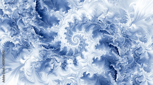   A tight shot of a blue-white swirling pattern in a computed image  overlaid on a computer-generated background with similar hues and patterns