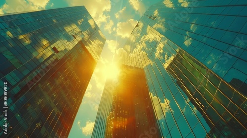   The sun shines brightly through New York City s skyscraper windows  USA  on a sunny day