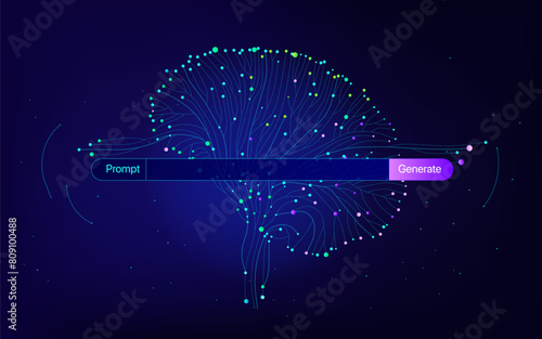 Illustration of abstract stream information. Generate image, video from prompt concept. Big data, technology, AI, data transfer, data flow, generative ai, large language model, ai brain background