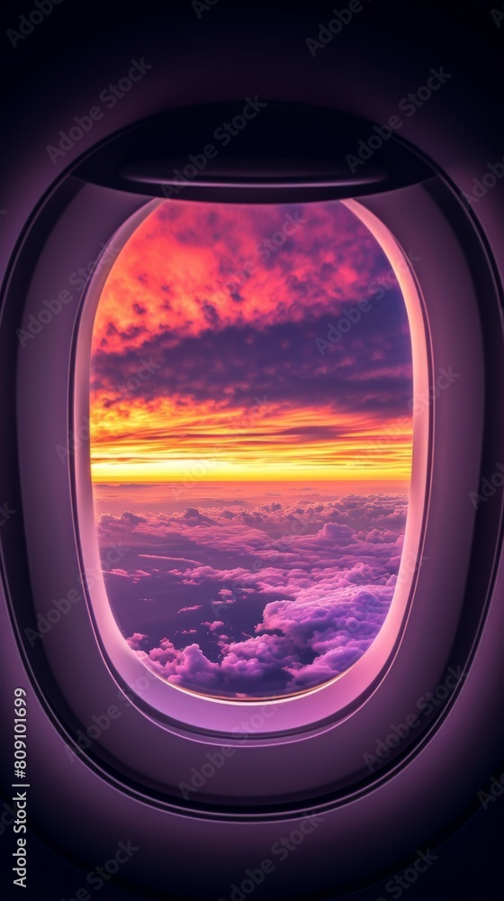 Sunset view from an airplane window