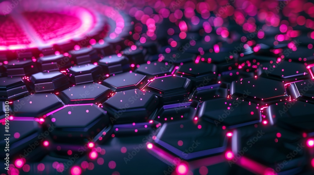 A black and pink hexagonal background with lights. A black and pink hexagonal background with lights.