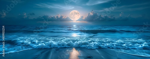 Captivating Seascape Under the Enchanting Glow of a Full Moon