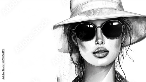 woman with sunglasses and hat. fashion illustration 