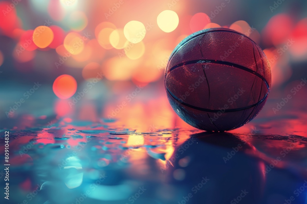 Obraz premium Basketball game concept, Illustration of a basketball in 3d style. Futuristic sports idea, Ai generated