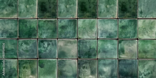 Old green vintage ceramic tile background. Old vintage ceramic tiles in green to decorate the kitchen or bathroom.