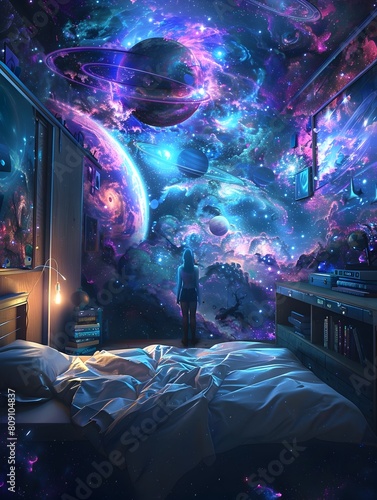 Celestial Dreamscape An Immersive Cosmic Bedroom Retreat