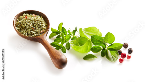 Mix herbs on closeup on white background