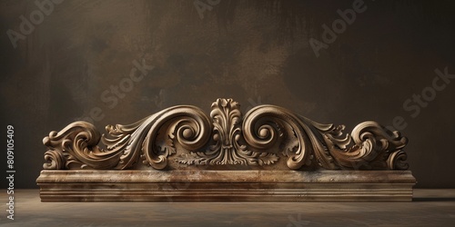 Luxury graceful Baroque style empty product display podium with light and shadow, beige pedestal design for product presentation, original, classic, vintage commercial product showcase, copy space