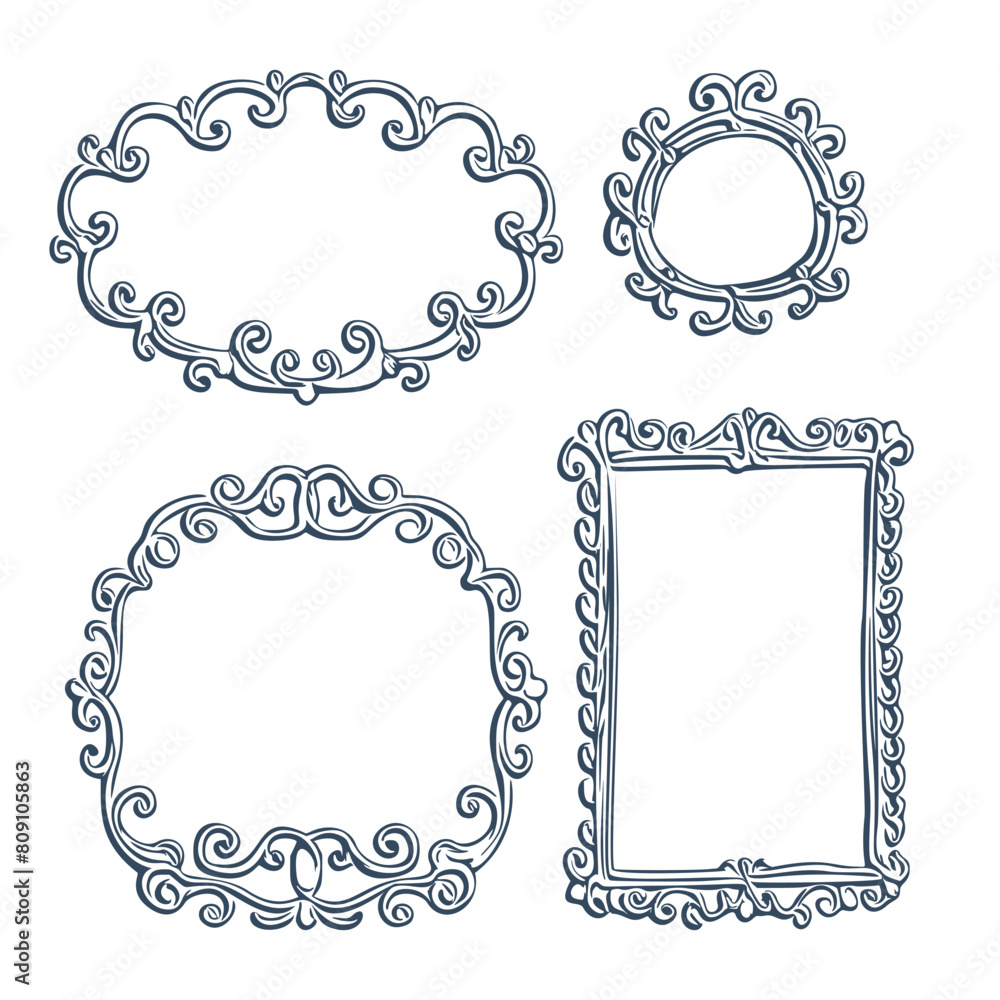 Frames in retro style. Monochrome frames isolated on white background. Vector Frames in retro style. Monochrome frames isolated on white background. Vector