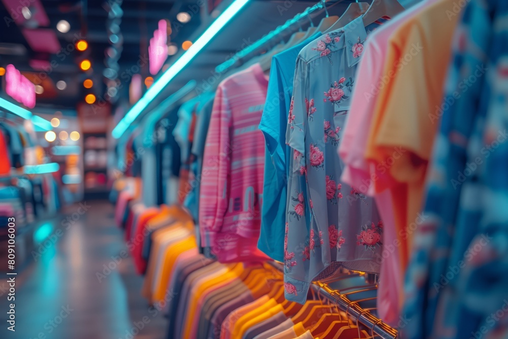 Vibrant clothing rack in trendy shop