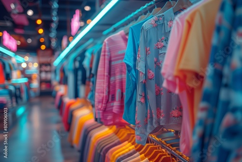Vibrant clothing rack in trendy shop